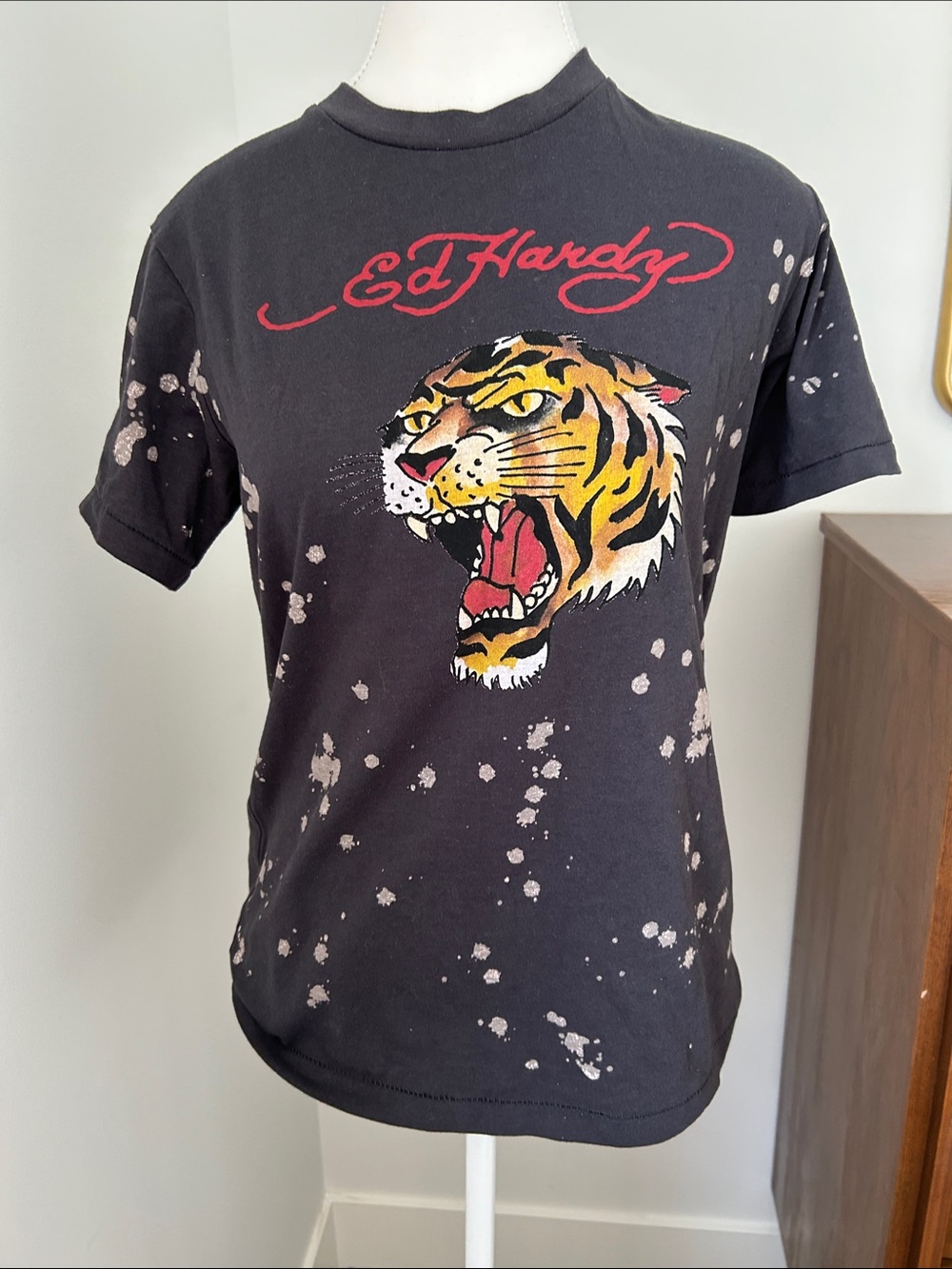 Ed Hardy Black Tee with Yellow & Red Tiger Graphic